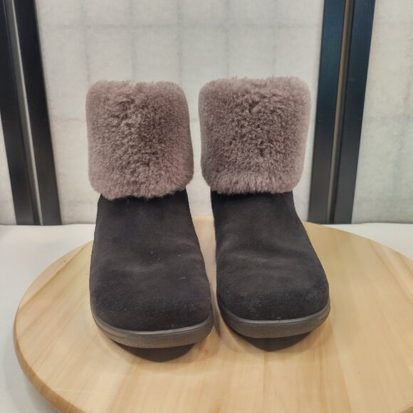 Abeo Zahra Suede Shearling Cuff Sheepskin Water Resistant Black Boots Women US 7 - Picture 3 of 12